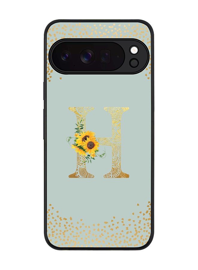 For Google Pixel 10 Pro XL Case,Slim fit Camera Protection, Shockproof Thin Phone cover  - Custom Floral Monogram - H  (Light Grey )